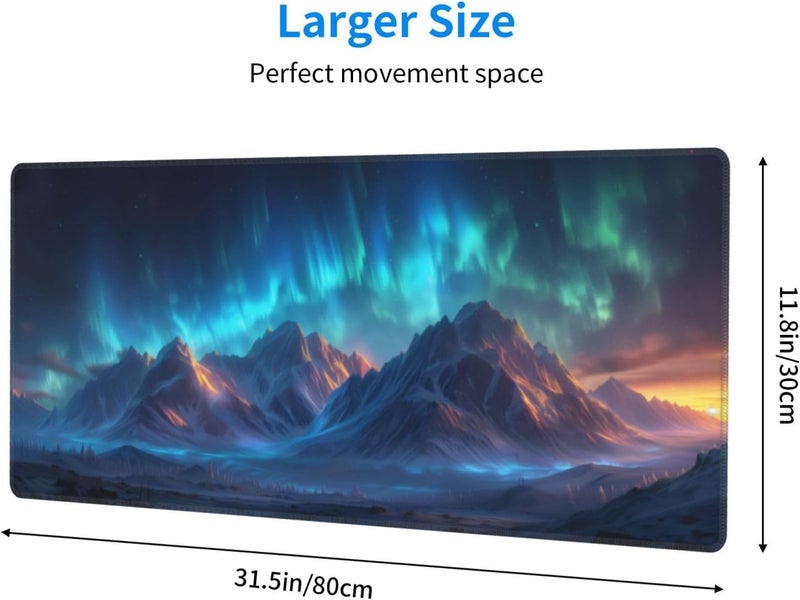 Brecoy Gaming Mouse Pad Desk Pad,Extended Big Mouse Pad,31.5x11.8 Inch Long Computer Keyboard Mouse Mat Mousepad with 3mm Non-Slip Base and Stitched Edge for Gaming and Office… (Aurora) - Image 3